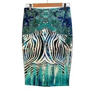 Vintage Y2k Bebe Skirt Women Small Fitted Knee Length Abstract Mix Print Party